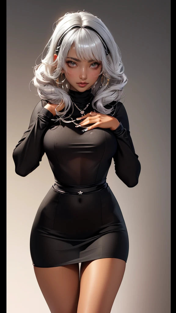 high school girl,silver hair,(ebony skin:1.2),(Thin type:1.8),(big breasts),(random hairstyle),(Highest image quality,(8k),ultra-realistic,best quality, high quality, high definition, high quality texture,high detail,beautiful detailed,fine detailed,extremely detailed cg,detailed texture,a realistic representation of the face,masterpiece,Sense of presence)