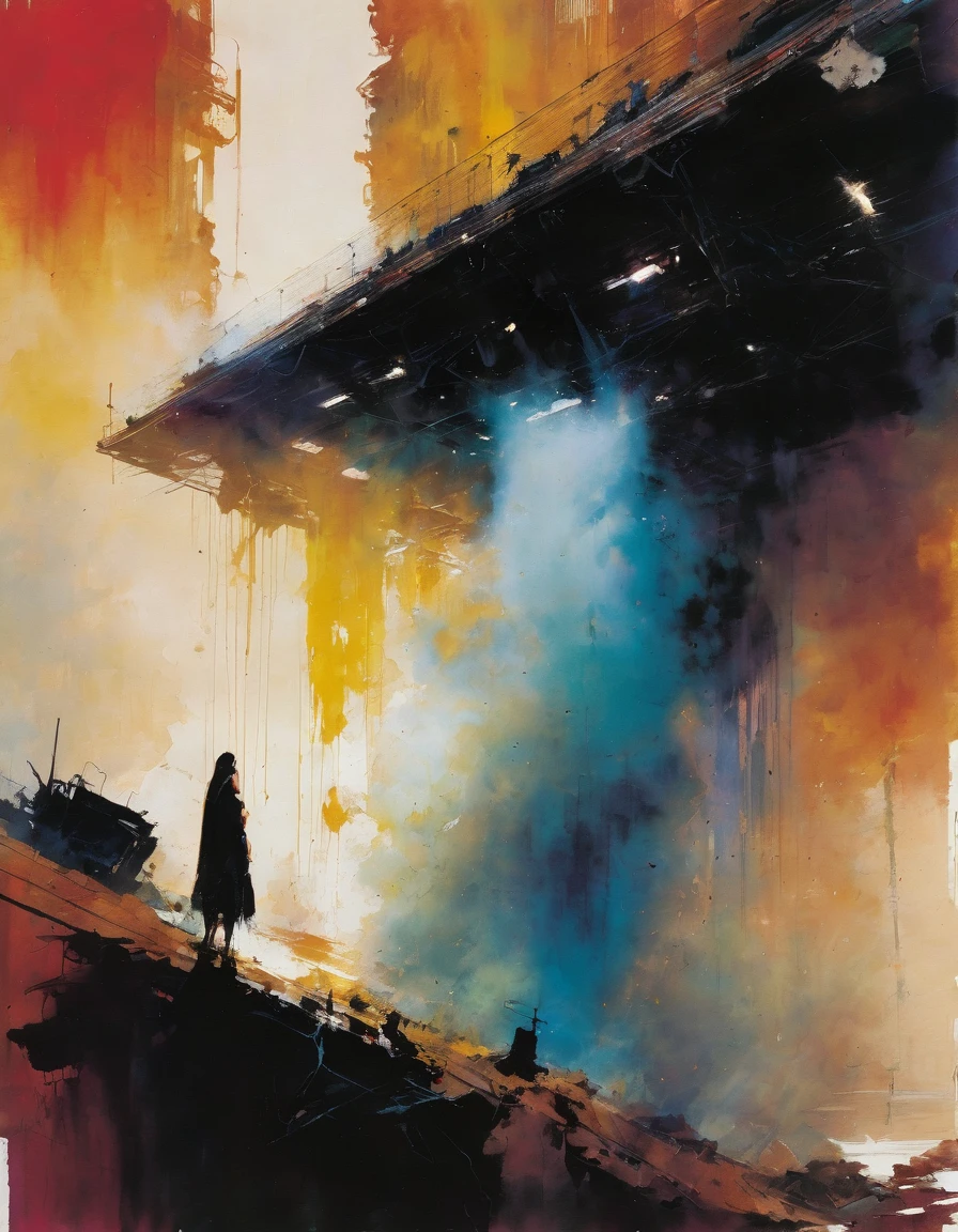 a catástrofe (arte inspiradora de Bill Sienkiewicz, pintura a óleo, detalhes da pincelada que aumentam a profundidade)
