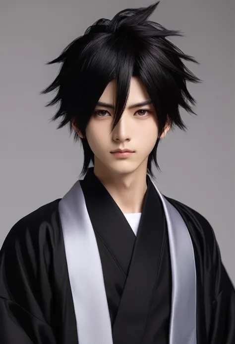 Japanese boy Toya todoroki style, de roupa preta, cabelo preto liso, pelo realista, adulto.