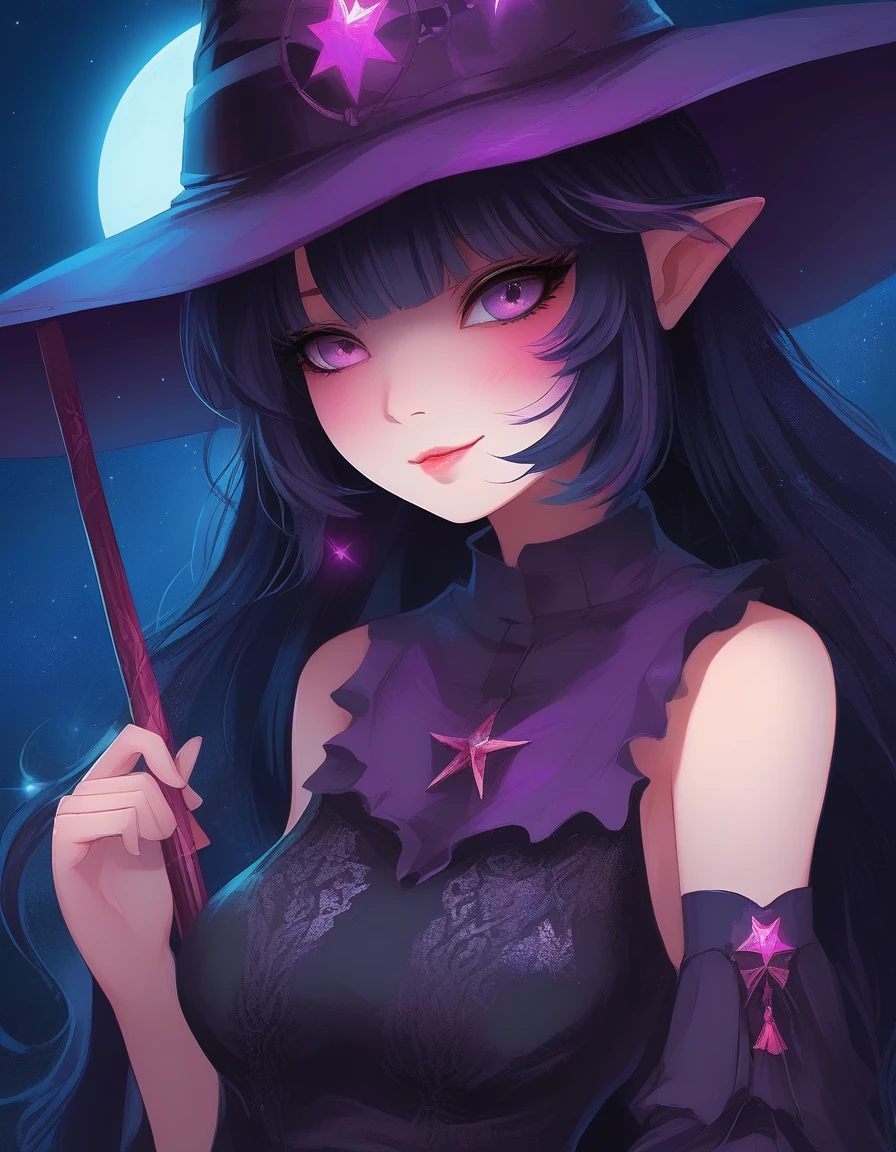 (Olhos de anime detalhados, alunos detalhados), a [bonitinho|Incrível] anime [mulher|Garota] twiggy vestido de bruxa à noite, cores vibrantes, legal, majestoso, lindo, (Arte de Alena Aenami), (arte por beeple), (arte de Clive Barker), obra de arte, profissional, detalhe intrincado, contra-sombreamento, lindo, Sofisticado, Tópicos no pixiv, arte-chave, redução de ruído, foco nitído ~*~estética~*~, *~cinematic~*~ (obra de arte, qualidade máxima, melhor qualidade, Arte oficial, lindo and estética:1.2), (1Garota), extremamente detalhado,(Arte fractal:1.1),(colorida:1.1) mais detalhado,(Zentângulo:1.2) 2D, waifu