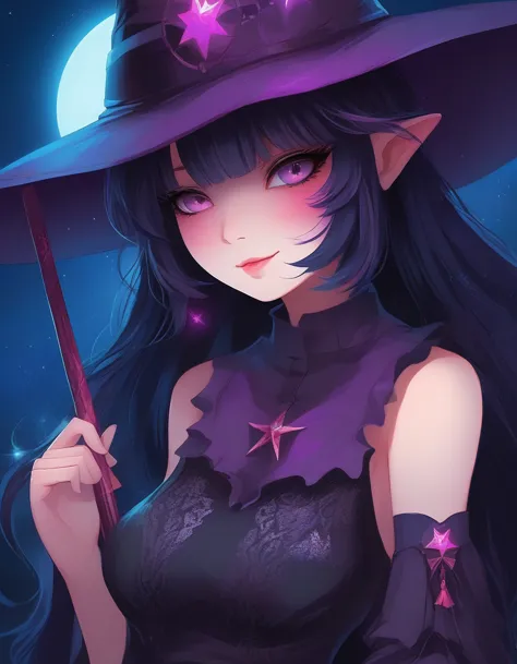 (detailed anime eyes, detailed pupils), a [cute|amazing] anime [woman|girl] twiggy dressed as a witch at night, vibrant colors, ...