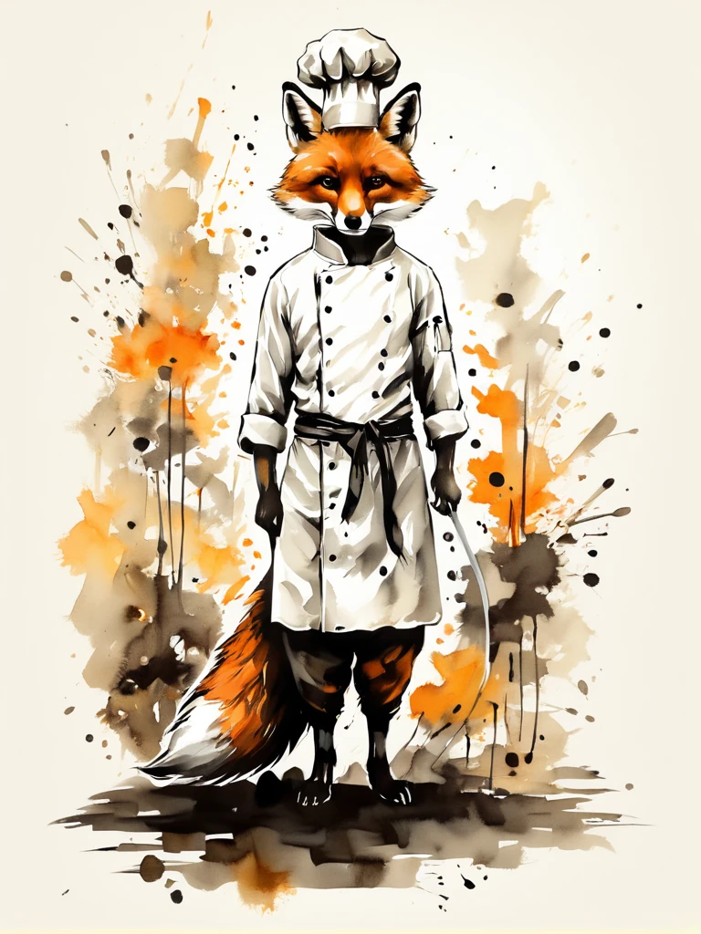 Vector Art, Colorful illustration with a fox wearing a chef&#39;s hat., en el centro, colores vibrantes，arte grafiti，salpicadura de tinta，salvaje y desenfrenado，rico y colorido，impacto visual,Super detailed modern aesthetic.,
