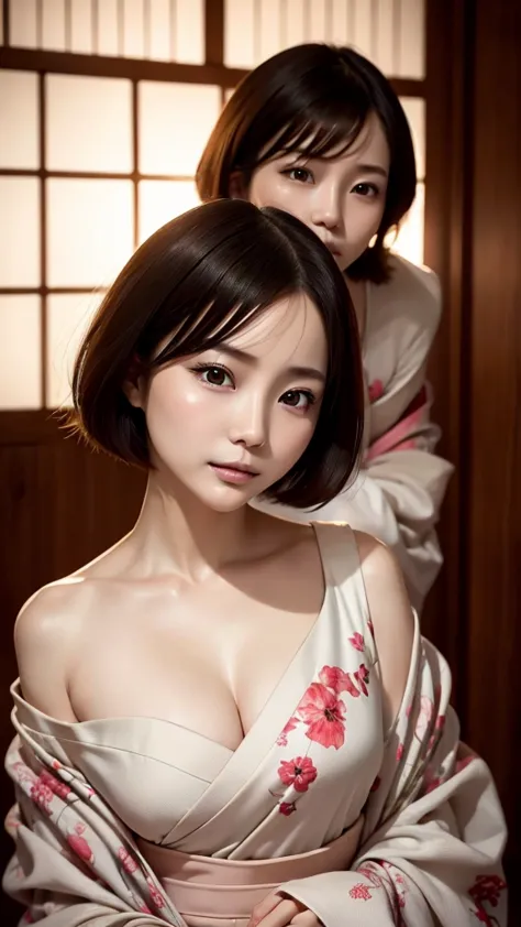 Digital portrait of Japan short-haired woman, Beautiful face,hair messy,Convoluted, Cinematic, unreal enginee 5, a gorgeous, Inc...