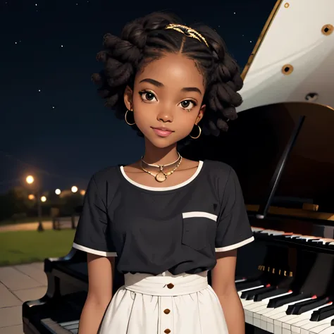 masterpiece, best quality), deep ebony 1girl, beautiful face, short afro braids , cute, , beautify, lofi vibe,, cute night vibe,...