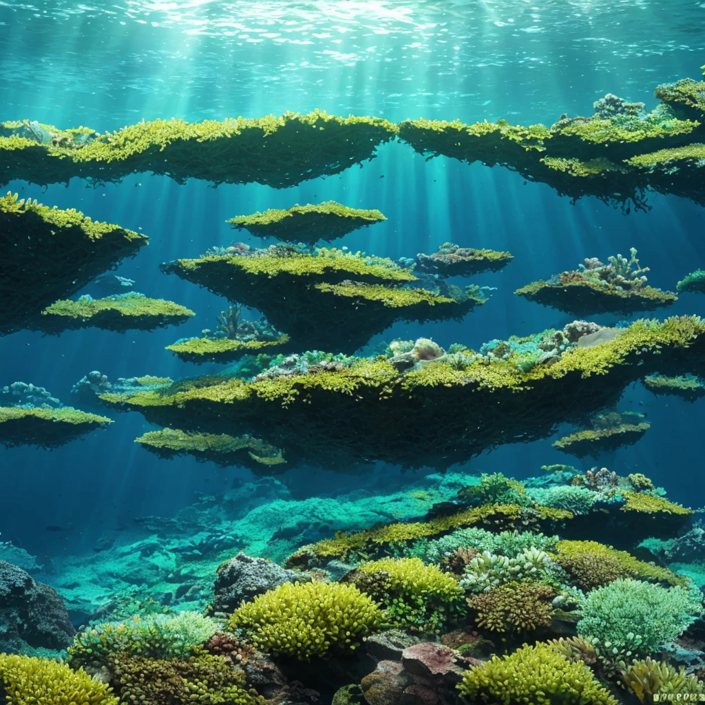 a dark underwater ocean scene, detailed 3d rendering, bioluminescent creatures, dark kelp forest, sunlight filtering through the water, mysterious atmosphere, dramatic lighting, deep blue and green tones, (best quality,4k,8k,highres,masterpiece:1.2),ultra-detailed,(realistic,photorealistic,photo-realistic:1.37),dramatic lighting,cinematic composition,intricate details,stunning realism