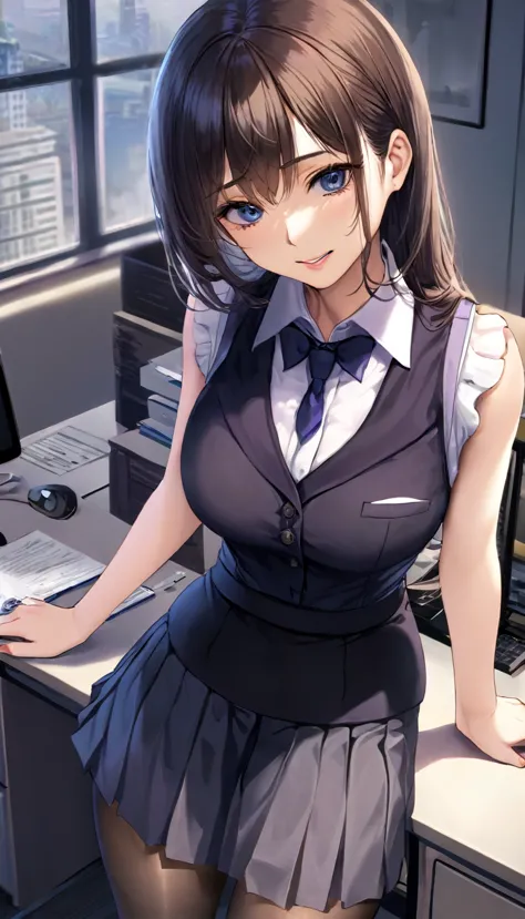 (((masterpiece))),(((high resolution)))、(((8k quality)))、(((perfect face)))、(((beautiful office woman))), ((sleeveless)), tights...