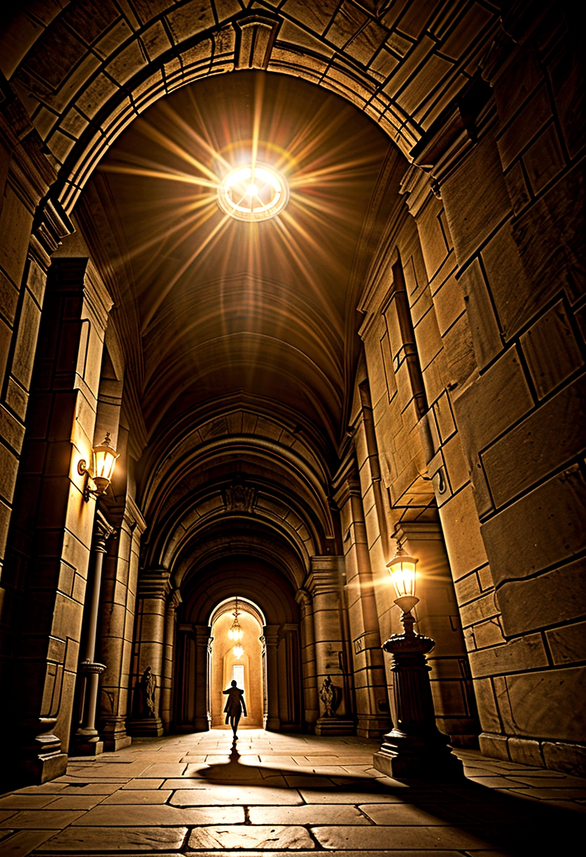 Create an RPG scene of an underground chamber with a large stone door covered in ancient runes. In front of the door is a pedestal with a 3x3 grid of nine symbols: a balanced scale, two arrows with one coming out of the other, a scroll, hands held together, a hand releasing a treasure, an open door with several people passing through, a shield, interlocked hands, and a protected tower. The chamber is dimly lit by torches, casting flickering shadows. Menacing creatures emerge from the darkness, approaching a person standing at the pedestal.