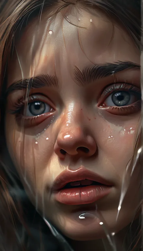 A crying girl wiping glass, beautiful detailed eyes, beautiful detailed lips, extremely detailed face and skin, longeyelashes, r...