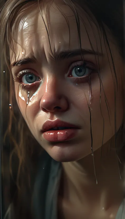 a crying girl wiping glass, beautiful detailed eyes, beautiful detailed lips, extremely detailed face and skin, longeyelashes, r...