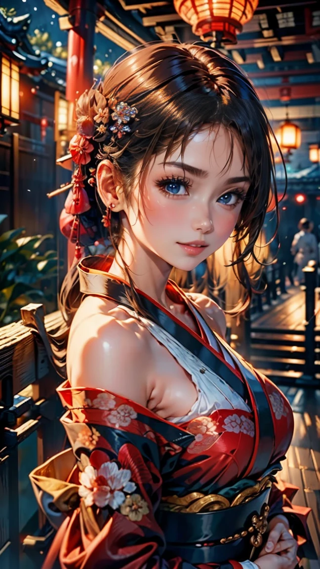 highest quality、masterpiece、8k、Realistic、超High resolution、Very delicate and beautiful、High resolution、Cinema Lighting、Face close-up、Perfect female body、Opposition、Looking at the audience、((oiran、Gorgeous kimono、Vibrant colors、embroidery、band、hairpin、((Marugaku:1.6))、Gorgeous hair ornament、Powder Makeup、Red lips、Delicate hand movements、Graceful attitude))、parade、On the tatami、Golden Screen、fan、tent、Traditional beauty、Fleeting Expression、Smoke Tube、Elegant atmosphere、Historical background、Night view、Glossy feel、Grace、Captivating Charm