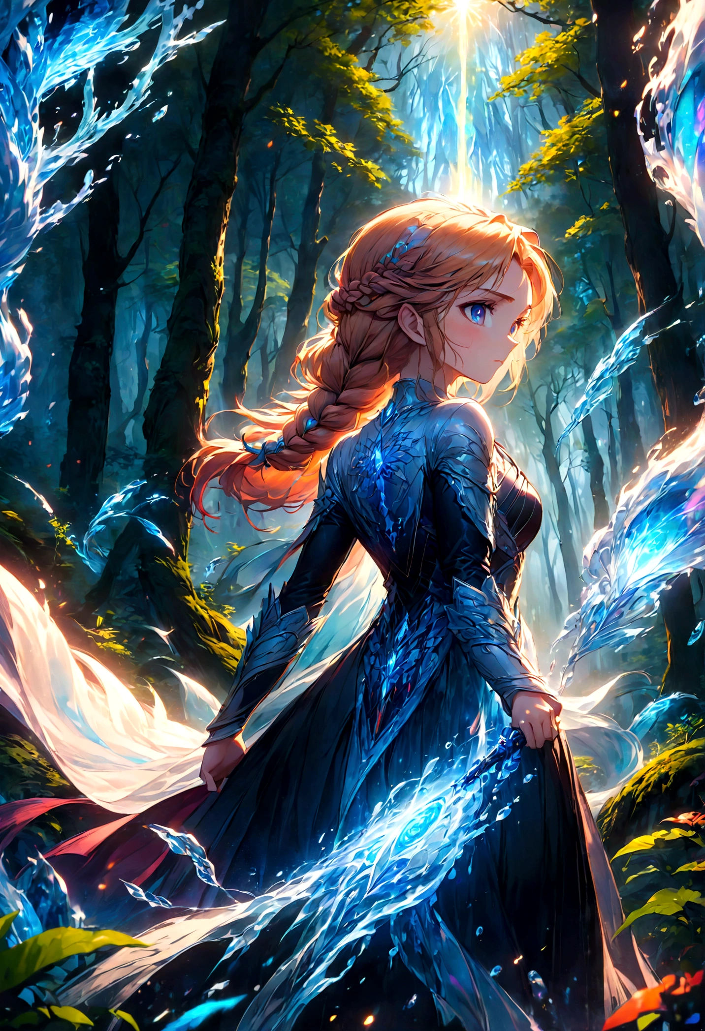 score_9, score_8_up, score_7_up, score_6_up, 1girl, Elsa \(frozen\) sit by frozen lake, (single braid), (White Dress), casting, spell, ice, snow, magic_circle, upper body, long hair, worm light, solo, disney, (Back View, from behind:1.4), anime screenshot, source_anime, dramatic composition, cinematic dynamic action scene, vibrant colors, cinematic lighting, dramatic lighting, best quality, masterpiece, very aesthetic, perfect composition, intricate details, ultra-detailed