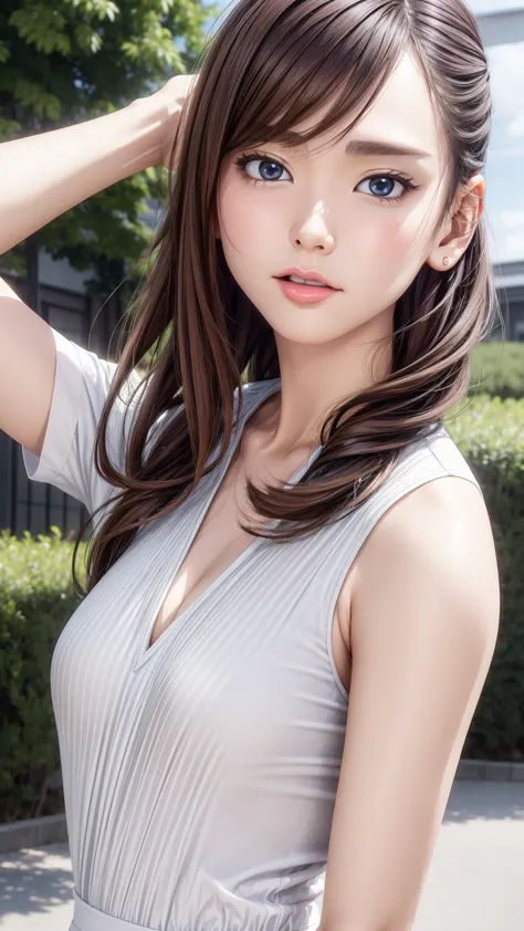 8K quality、High resolution、Realistic skin texture、High resolutionの瞳、woman、Japanese summer high school girls uniform、Princess Hai...