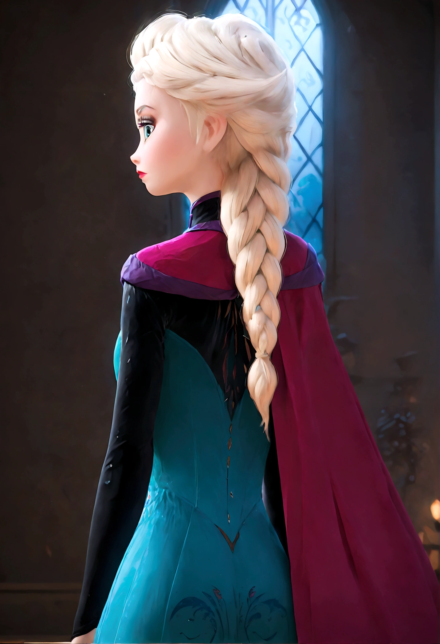 score_9, score_8_up, score_7_up, score_6_up, 1girl, Elsa \(frozen\) sit by frozen lake, (single braid), (White Dress), casting, spell, ice, snow, magic_circle, upper body, long hair, worm light, solo, disney, (Back View, from behind:1.4), anime screenshot, source_anime, dramatic composition, cinematic dynamic action scene, vibrant colors, cinematic lighting, dramatic lighting, best quality, masterpiece, very aesthetic, perfect composition, intricate details, ultra-detailed