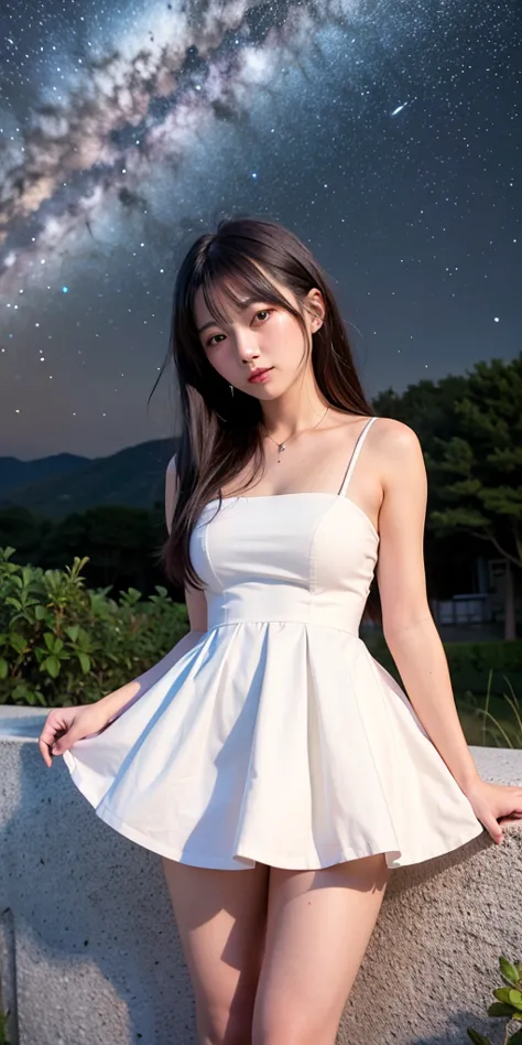 1 girl, Starry Sky,night, shooting star,Chinese Valentine&#39;s Day&#39;s Day，Upper Body,close,smile,, (8k, RAW Photos, highest ...