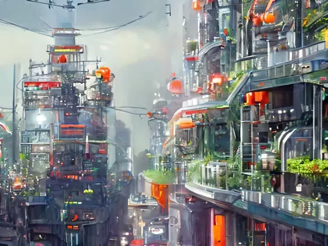 Near-future cities, scenes from science fiction movies, acid rain, neon signs, buildings, Abandoned city, big city, cinematic li...