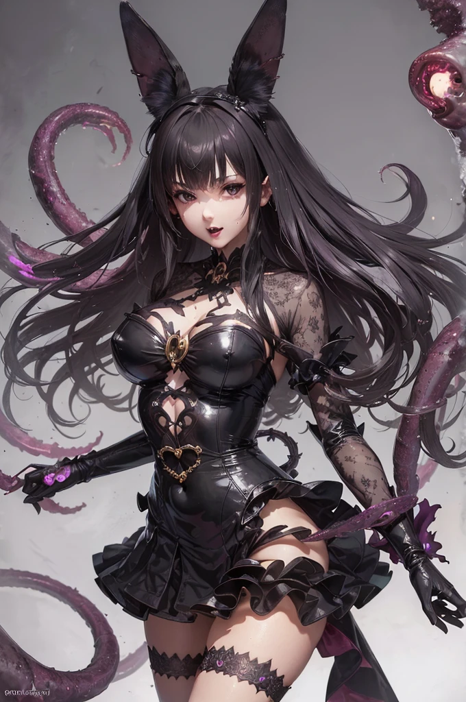 ((best quality)), ((highly detailed)), masterpiece, Succubus-style magical girl. Tentacles growing from her body. Tentacles with a mouth.