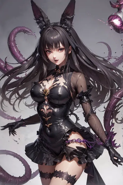 ((best quality)), ((highly detailed)), masterpiece, Succubus-style magical girl. Tentacles growing from her body. Tentacles with...