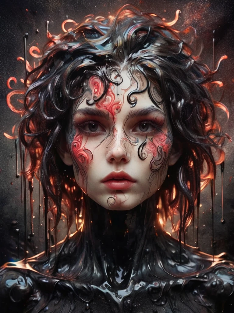 8K, rgb, hdr, pinturas de aceite, acuarelas, colores saturados brillantes, Anna Razumovskaya, Jarek Kubicki, Aleksi Brilo, Darek Zabrotsky, sakimichan, lois, Aminola Rezai, foto CRUDA, negro, dark Rojo, de cerca, Retrato de Medusa, mixed media collage. text with inscription "eloise", hermoso rostro. calligraphy, Gouache Wash, Boceto a pluma, lineas finas, Vintage illustration style. negro, blanco, Rosa coral, Rojo, pelo rubio, beautiful patterns  ral-negrolight