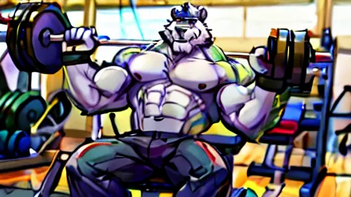 solo, 1boy, huge muscular old grizzly bear wearing glasses , pectoral, huge pectoral, wide pectoral, short white hair, short pan...