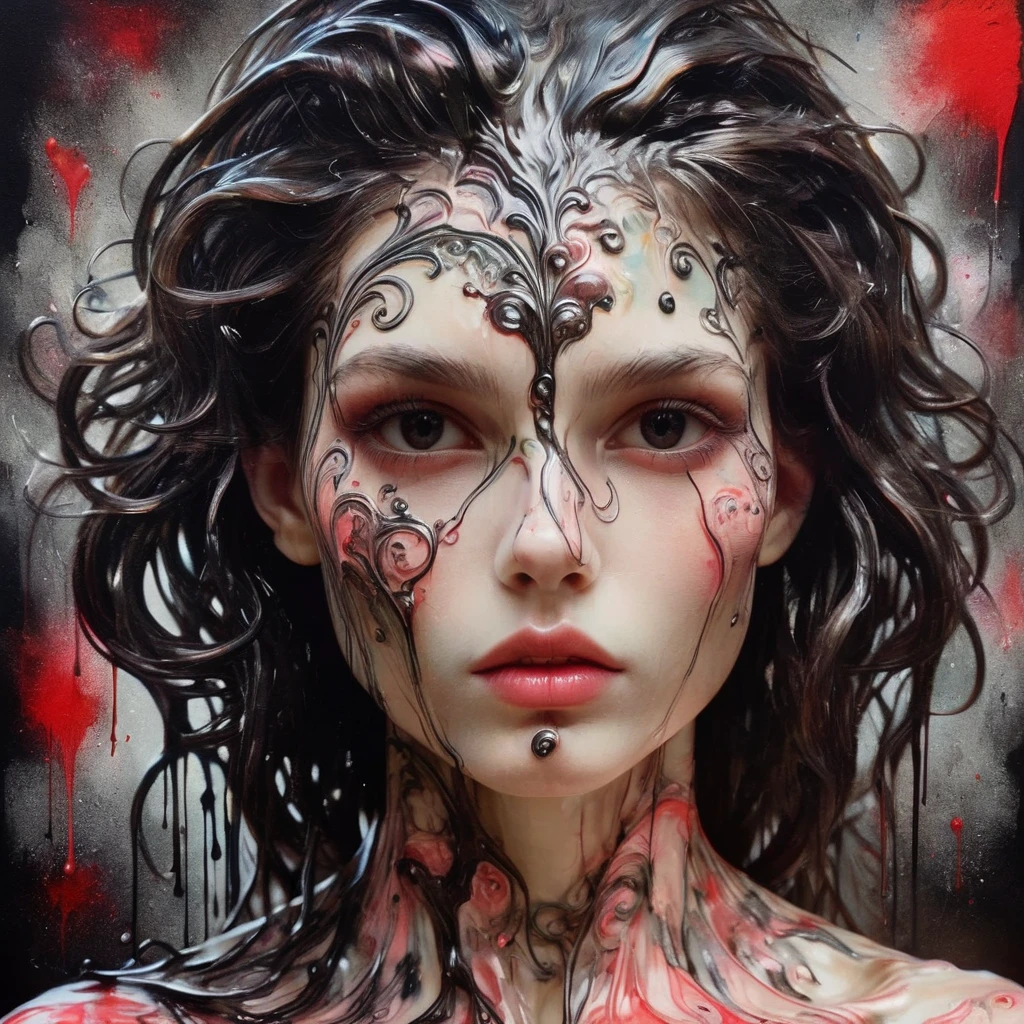 8K, rgb, hdr, pinturas de aceite, acuarelas, colores saturados brillantes, Anna Razumovskaya, Jarek Kubicki, Aleksi Brilo, Darek Zabrotsky, sakimichan, lois, Aminola Rezai, foto CRUDA, negro, dark Rojo, de cerca, Retrato de Medusa, mixed media collage. text with inscription "eloise", hermoso rostro. calligraphy, Gouache Wash, Boceto a pluma, lineas finas, Vintage illustration style. negro, blanco, Rosa coral, Rojo, pelo rubio, beautiful patterns  ral-negrolight