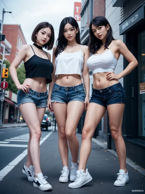 (Best Quality, Masterpiece, Photo realistic, Ultra Detailed, ultra high res, raw), (3 girls, group shot:1.3), pretty, Japanese, ...
