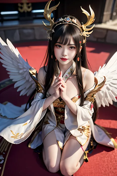 close-up of woman in costume with wings, anime goddess, gilded lotus princess, beautiful fantasy queen, bian lian, anime girl co...