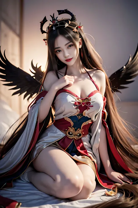 Close-up of woman in costume with wings, anime goddess, Gilded Lotus Princess, Beautiful fantasy queen, bian lian, Anime Girl Co...