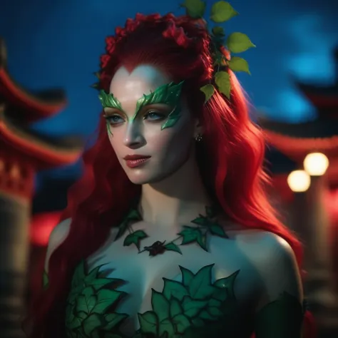 ultra realistic extremely beautifully detailed 8k picture of 1 gorgeously cute and cool woman uma poison ivy exploring a forbidd...