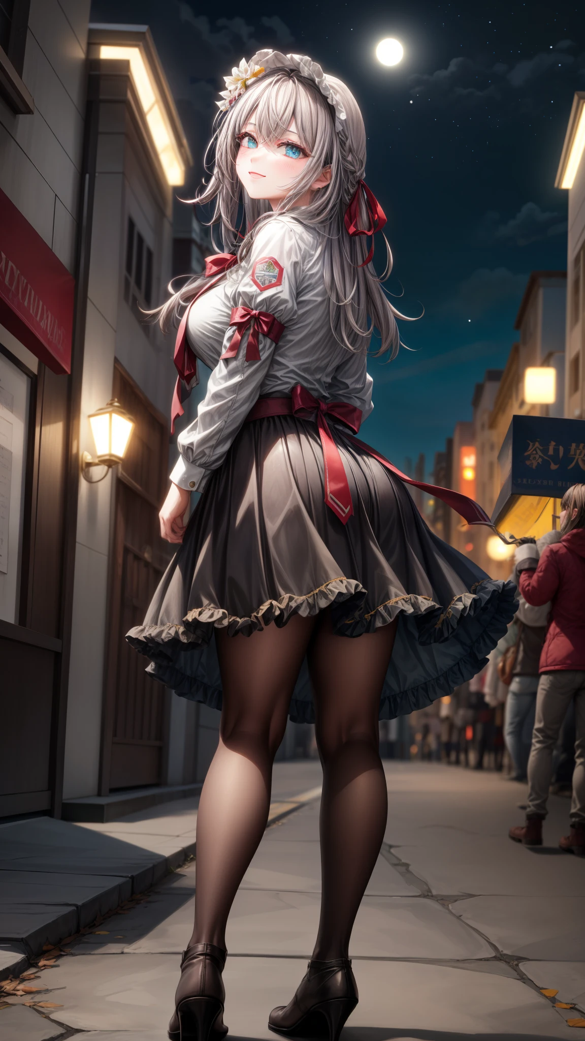 Alisa Kujou, 

(night:1.7), 1 girl standing at attention, 22 years,hembra joven,hermoso Finger, hermoso long legs ,hermoso body ,hermoso Nose ,hermoso character design, ojos perfectos, perfect rostro,

(((Turn around and make eye contact)))1 chica, muslos, solo, (falda muy corta:1.4), blue eyes, senos, chaqueta, camisa school, medias largas , falda , white camisa, arco, mano en la cadera, rubor, black muslos, arcotie, adentro, calzado marron, zettai ryouiki, mocasines, zapatos, large senos, mirando al espectador, boca abierta, thighs,

mirando al espectador, sonrisa, saludando al espectador, en el centro de la imagen, Fondo de pantalla CG unity 8k extremadamente detallado, Perfect lighting,vistoso, Brillante_frente_rostro_Lightinasterpiece:1.0),(mejor_calidad:1.0), ultra high resolution,4k,ultra detallado,
Photography, 8k, hdr, high resolution, absurdos:1.2, codas portra 400, film grain, fondo borroso, bokeh:1.2, Destello de lente, (vibrante_color:1.2)
, (hermoso_rostro:1.5),(angosto_cintura), (hermoso,Enorme_senos:1.3)