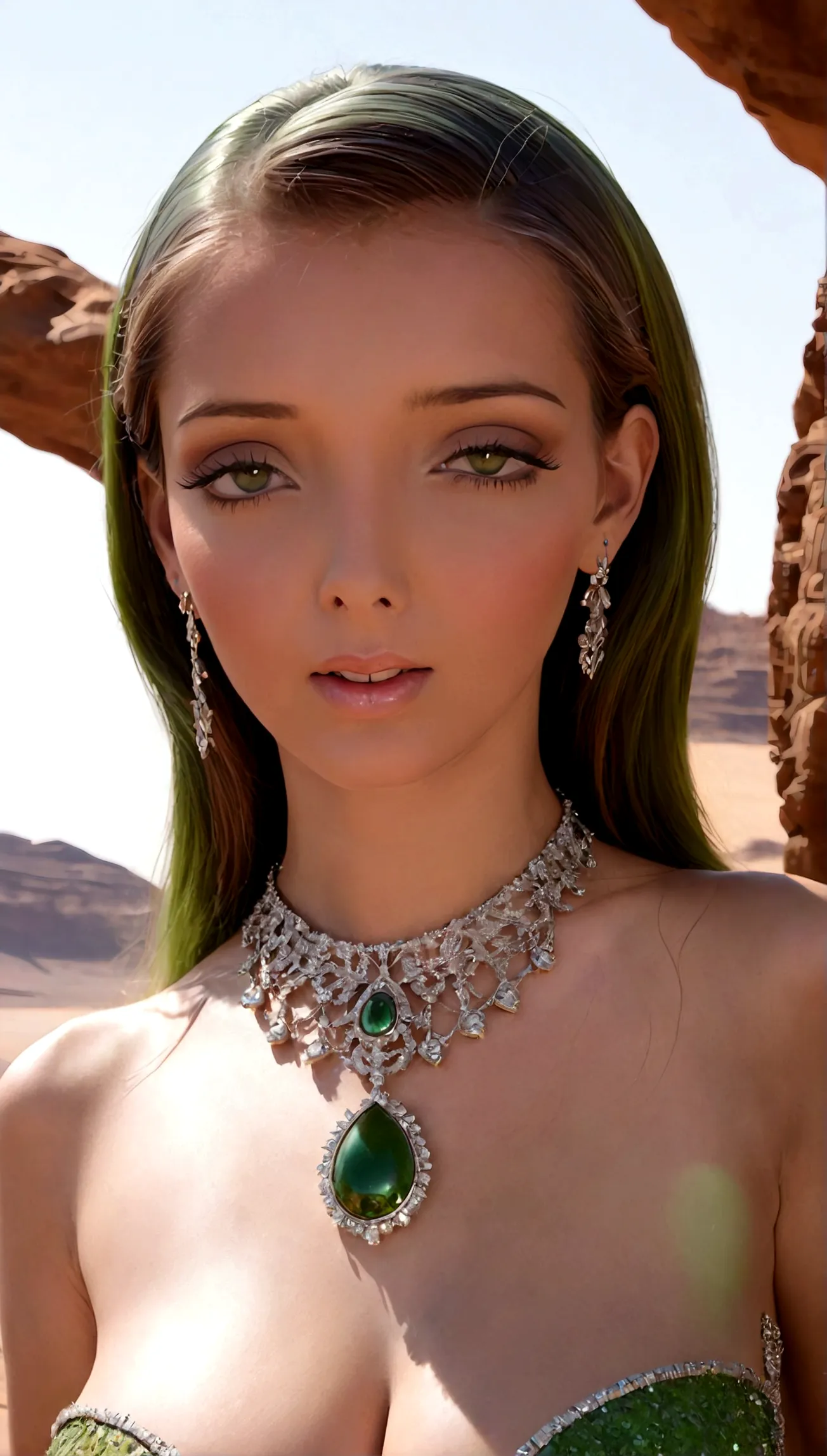 a martian seductress (lovely green skin, sheer sparkly transparent dress, martian jewelry) has come to earth to capture earth me...