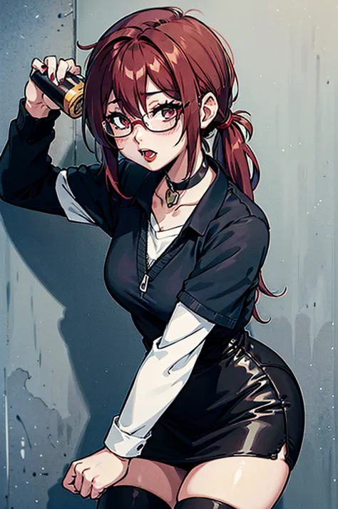 cel shading, detailed eyes, highly detailed, masterpiece, best quality, solo woman, black square glasses, hair between eyes, lon...