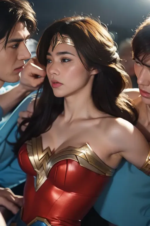 私はwonder womanです、完璧なwonder womanの衣装,押しdefeat,defeat,a man straddles me,grabbed by the face、hug from the front,i was hugged,be st...