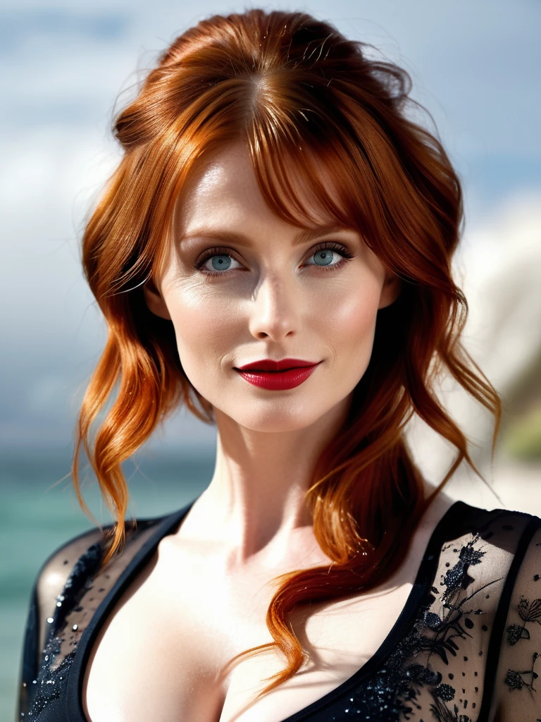 hyperréaliste belle poitrine (Bryce Dallas Howard)femme avec de longues jambes, model shooting tout le corps photography, cheveux roux très longs et raides, peau trempée et mouillée, maquillage des yeux foncés avec eye-liner, sourire séduisant, lèvres rouges, 8k, Meilleure qualité, Chef-d&#39;œuvre, ultra haute résolution, (le réalisme: 1.4), Photo originale, (texture de peau réaliste: 1.3), (Filmkorn: 1.3), (Selfie Angle), 1 fille, Beaux yeux ronds noisette et détails du visage, Chef-d&#39;œuvre, Meilleure qualité, Photographie d&#39;intérieur, NSFW, Bryce Dallas Howard,tout le corps,
