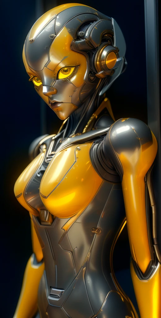 1 girl, solo, (look at viewer), ((Best quality)), ((masterpiece)), (detailed:1.4), ((upper body)), 3D, an image of a beautiful cyberpunk female,HDR (High Dynamic Range), Ray Tracing,NVIDIA RTX,Super-Resolution,Unreal 5,Subsurface scattering,PBR Texturing,Post-processing,Anisotropic Filtering,Depth-of-field,Maximum clarity and sharpness,Multi-layered textures,Albedo and Specular maps,Surface shading,Accurate simulation of light-material interaction,Perfect proportions,Octane Render,Two-tone lighting,Wide aperture,Low ISO,White balance,Rule of thirds,8K RAW, (((yellow eyes))), (((liquid metal black short hair))), AlexTS, (dark skin:1.2), yellow eyes, black hair, short hair, medium breasts, yellow bodysuit, belt, (( gold amor))
