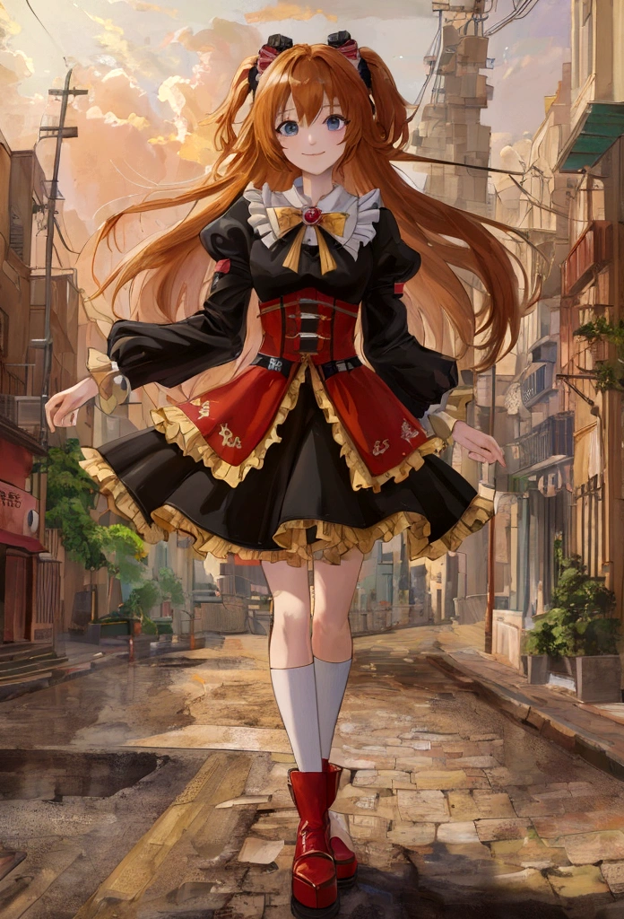 (8K,mais alta qualidade, Resolução ultra-alta:1.5, obra de arte:1.3),estilo anime8K, anime art wallpaper 8K, Papel de parede de arte anime 4k, Papéis de parede de arte de anime 8K, papel de parede de anime 8k, papel de parede de anime 4K, atmosfera de anime, estilo anime. 8K, Uma garota sorridente em uma esquina iluminada pelo sol da manhã