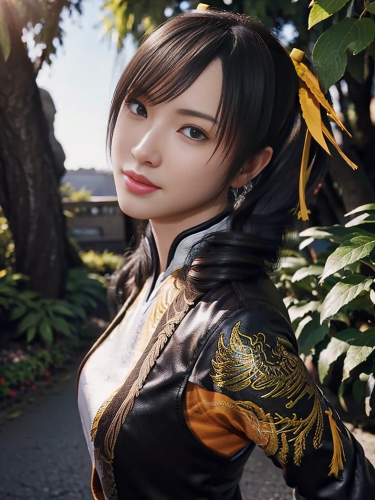 Tekken Xiaoyu,masterpiece、1 beautiful girl、17-year-old high school student、fine eyes、puffy eyes、Bright outdoor,highest quality, 超High resolution, (reality: 1.4), movie lighting、Japanese、asian beauty、Korean、super beautiful、beautiful skin、body facing forward、whole body,Upper body、(Ultra-realistic)、(High resolution)、(8K)、(very detailed)、(Beautiful and fine eyes)、(Super detailed)、 (wall-)、detailed face、bright lighting、professional lighting、looking at the viewer、look straight ahead、slanted bangs、brown hair、Nogizaka idol、