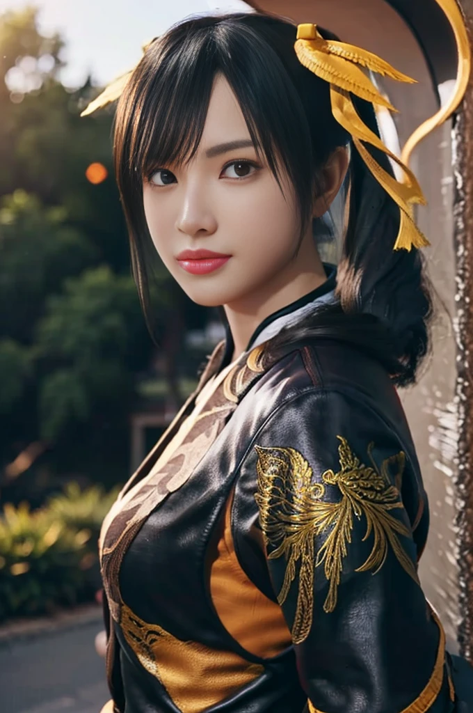 Tekken Xiaoyu,masterpiece、1 beautiful girl、17-year-old high school student、fine eyes、puffy eyes、Bright outdoor,highest quality, 超High resolution, (reality: 1.4), movie lighting、Japanese、asian beauty、Korean、super beautiful、beautiful skin、body facing forward、whole body,Upper body、(Ultra-realistic)、(High resolution)、(8K)、(very detailed)、(Beautiful and fine eyes)、(Super detailed)、 (wall-)、detailed face、bright lighting、professional lighting、looking at the viewer、look straight ahead、slanted bangs、brown hair、Nogizaka idol、