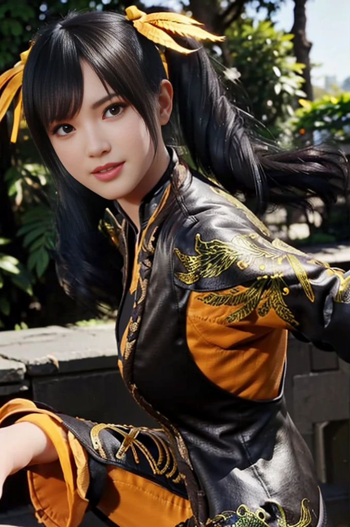 Tekken Xiaoyu,masterpiece、1 beautiful girl、17-year-old high school student、fine eyes、puffy eyes、Bright outdoor,highest quality, 超High resolution, (reality: 1.4), movie lighting、Japanese、asian beauty、Korean、super beautiful、beautiful skin、body facing forward、whole body,Upper body、(Ultra-realistic)、(High resolution)、(8K)、(very detailed)、(Beautiful and fine eyes)、(Super detailed)、 (wall-)、detailed face、bright lighting、professional lighting、looking at the viewer、look straight ahead、slanted bangs、brown hair、Nogizaka idol、