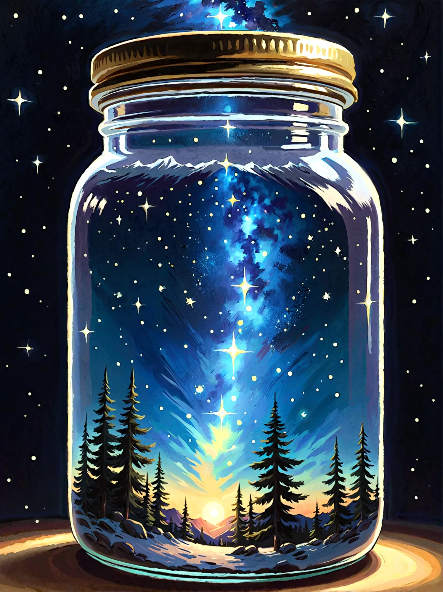 1pzsj1, Masterpiece，Top quality，(Very delicate and beautiful starry sky scenery trapped in a jar), world masterpiece theater, Hi...