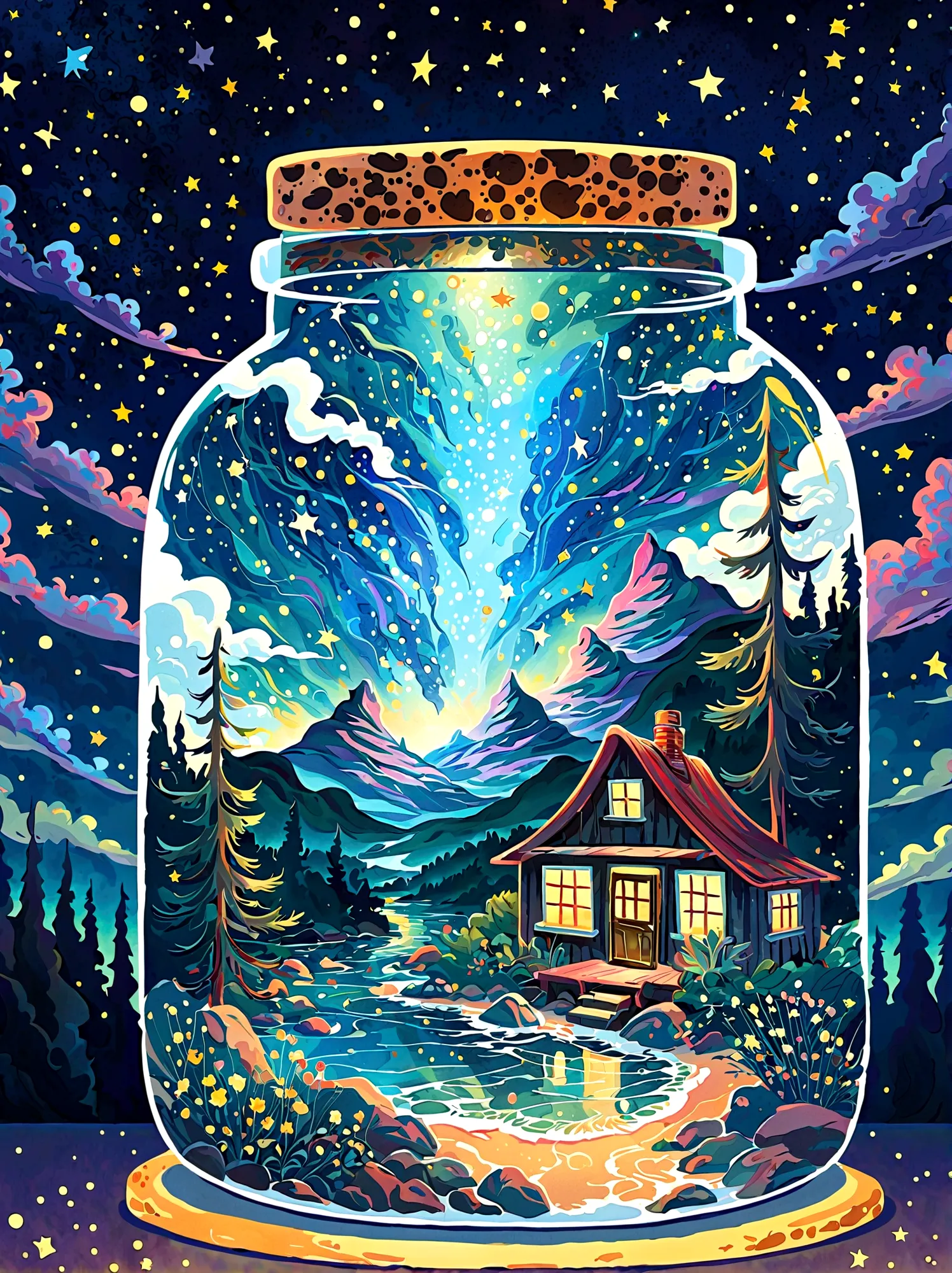 1pzsj1, Masterpiece，Top quality，(Very delicate and beautiful starry sky scenery trapped in a jar), world masterpiece theater, Hi...