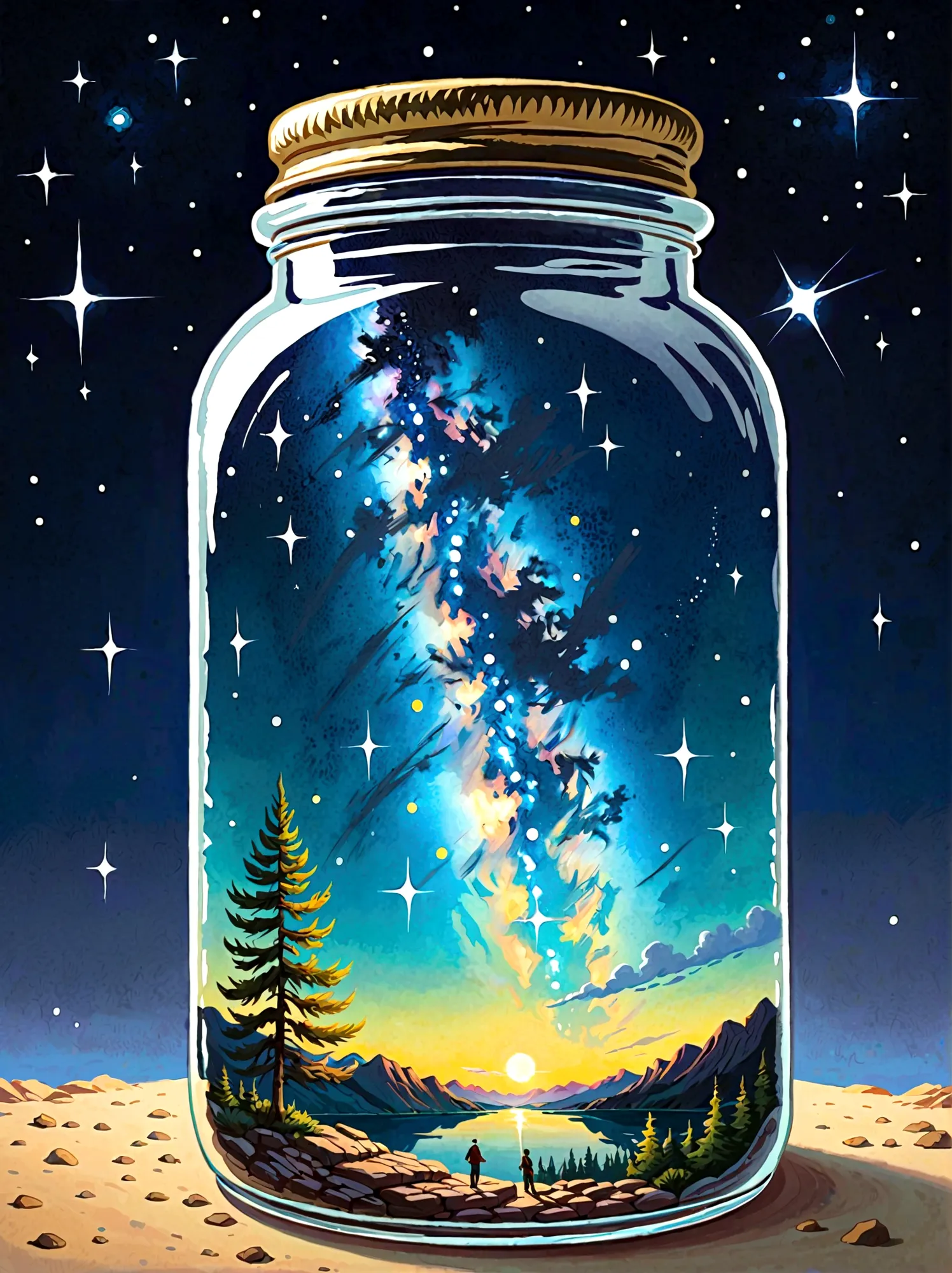 pzsj1, Masterpiece，Top quality，(Very delicate and beautiful starry sky scenery trapped in a jar), world masterpiece theater, Hig...