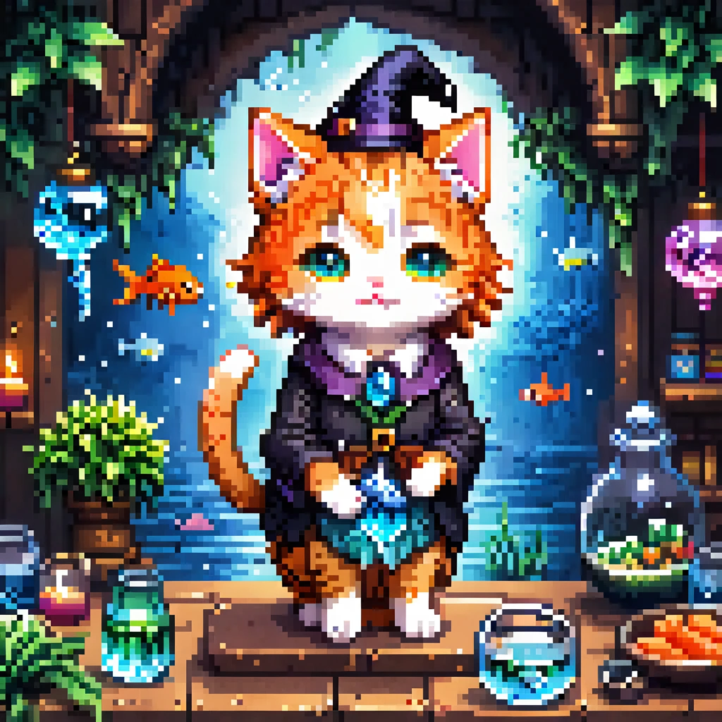 Great quality, masterpiece, Highest quality, Super detailed, Super detailed, Ultra-high resolution, Perfect Anatomy, Magical World,
(Kitten and fish:1.4), Fish in the air, Spell Magic to get fresh fish as food,( Fish jumping out of a magic book:1.3), Energy flow,
cute子猫の全身, cute, Wearing a witch&#39;s robe, witch hat, Magic book in hand, Magic book in hand, Spell Magic,
Very detailed,
Glow Neon, Shine,