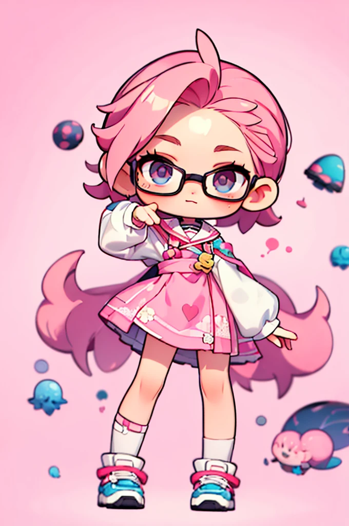 1 Person , Mann ,Kurzhaarschnitt ,cartoon girl with Rosa hair and glasses wearing a crown, ((Rosa)), offizielle Fan-Kunst, Der zarte androgyne Prinz, Anime-Moe-Kunststil, Niedlich art style, Chibi-Stil, 🍁 Niedlich, Kawaii-Chibi, ❤🔥🍄🌪, Chibi-Kunst, Fan Art Dämonentöter Rui, Niedlich character, Ahorn-Charakterkunst, hochwertige Fan-Art