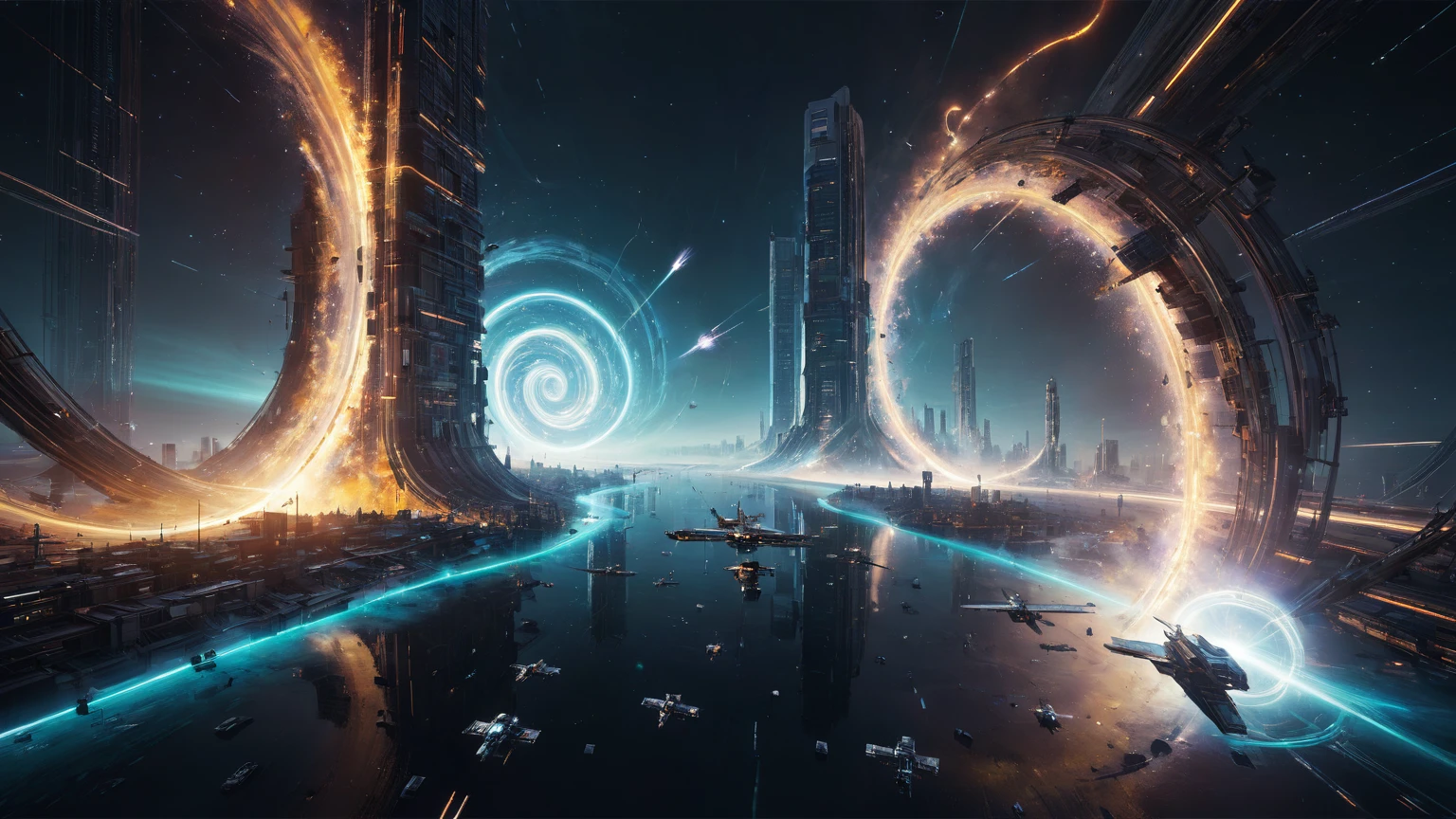 brightly colored abstract image of a space station with a spiral, epic beautiful space scifi, chaotic cinematic space rift, greg beeple, planets colliding, beeple and tim hildebrandt, beeple and jean giraud, end of the universe, galaxy space sci-fi, ringworld, by Mike "Beeple" Winkelmann. Matrix style, (((((Matrix cascading code))))), (((((a futuristic twin tower skyscraper with a unique twisted design))))), (((((OLED GUI interfaces in the building))))), at night, (((((1girl, solo))))), photo realistic, (((large-breast:1.2 slim body, cleavage))), (((off broken mini sling-shirt and black sling bra, extreamly short pleated miniskirt exposing panty))), (((((running pose))))), (((((matrix style black sunglasses))))), ((((((((((aiming with a short gun)))))))))), (((((looking at camera))))), (((very low view))), (((((half-body thigh level medium shot))))), (((cinematic lighting))).