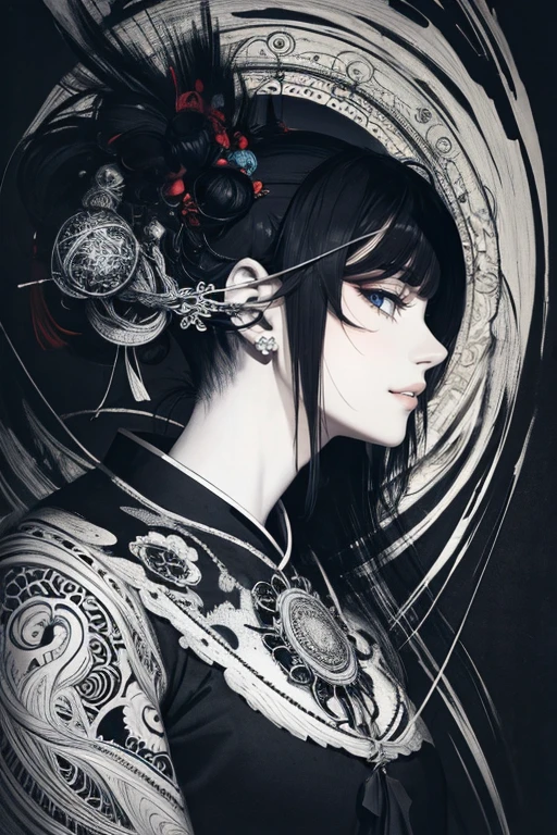 official art, unity 8k wallpaper, ultra detailed, beautiful and aesthetic, masterpiece, best quality, chinese style, (zentangle, mandala, tangle, entangle), ecstasy of flower, 1girl, extremely detailed, dynamic angle, cowboyshot, the most beautiful form of chaos, elegant, a brutalist designed, vivid colours, romanticism, by james jean, roby dwi antono, ross tran, francis bacon, michal mraz, adrian ghenie, petra cortright, gerhard richter, takato yamamoto, ashley wood, atmospheric, line drawing, coloring book