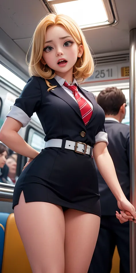 chica anime con culo gordosfv, realista, Obra maestra, Detailed interior scene of busy subway train, Detailed background of VERY...