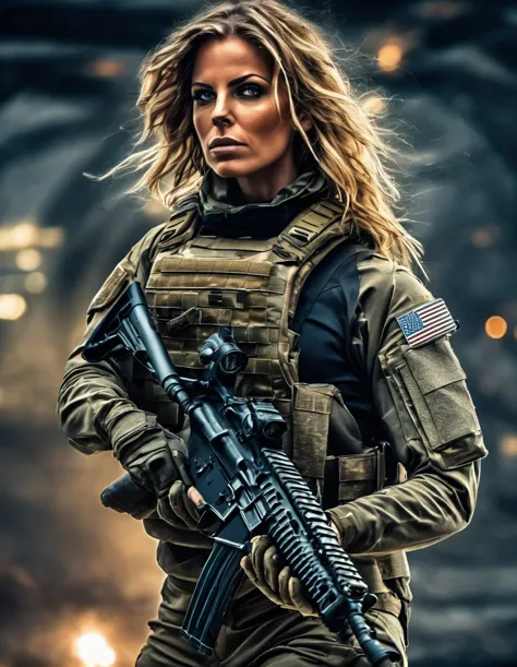 a (altura toda:1.3) pintura digital de (ahwx woman:1.1) as a female special operations soldier, ahwx, Medium length hair, estili...