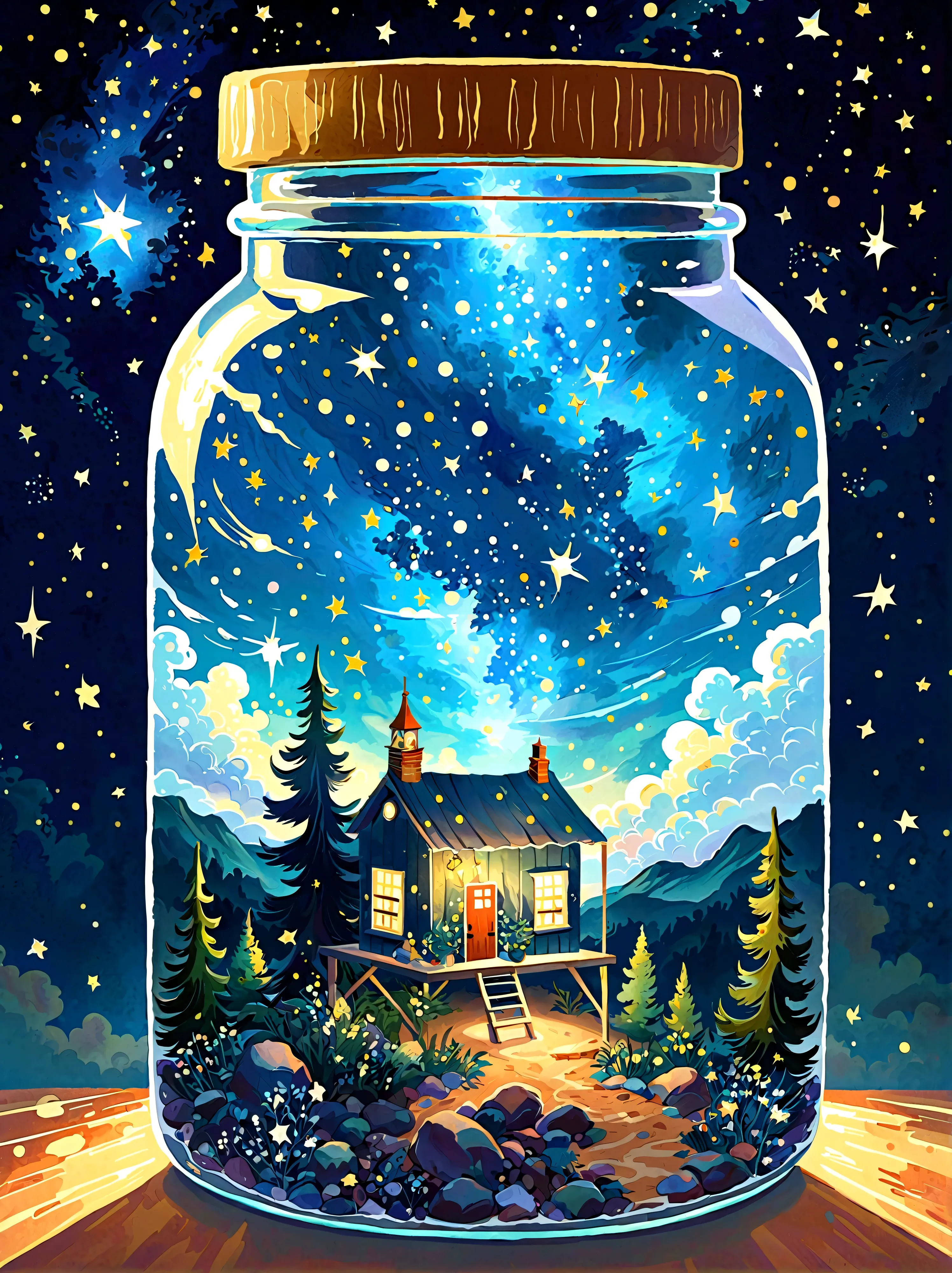 1pzsj1, masterpiece，top quality，(very delicate and beautiful starry sky scenery trapped in a jar), world masterpiece theater, hi...