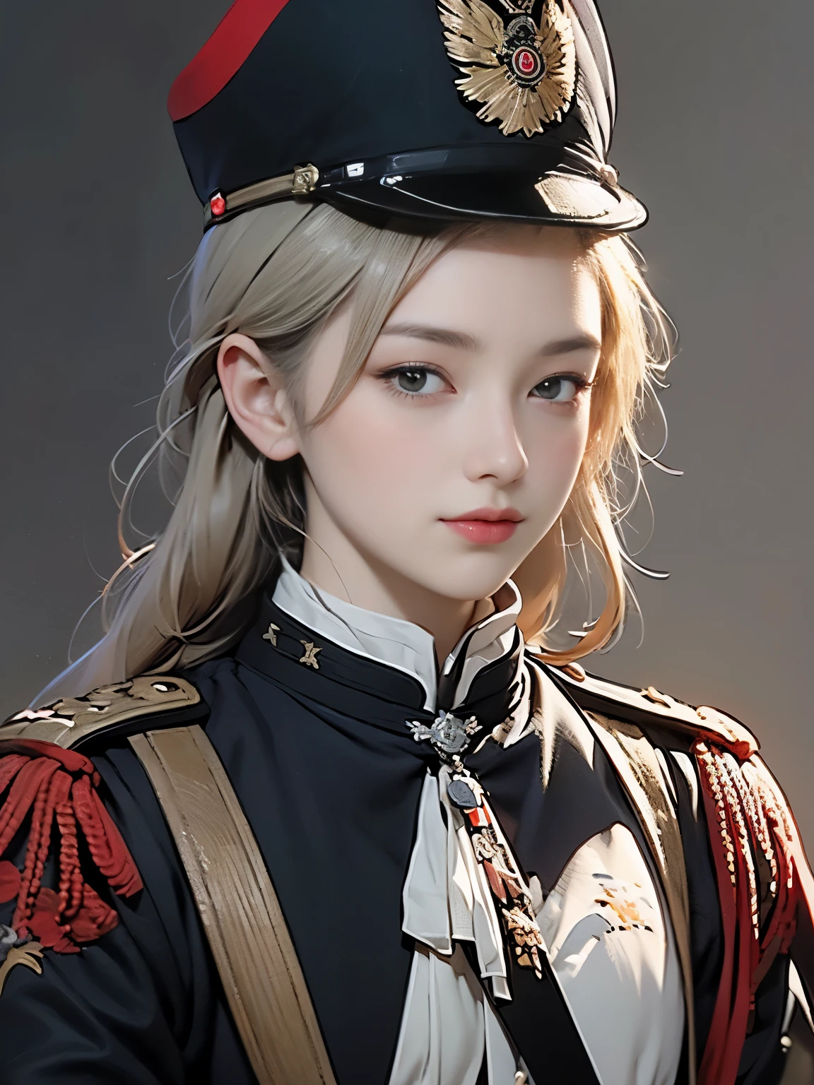 Reine Zerg Belle Fille: Ranlinger, 18 ans, (Commandant militaire prussien:1.6), Les cheveux en désordre, beautiful visage parfait, Peau douce, visage parfait, Yasutomo Oka&#39;le style de peinture, Seins gros et fermes, mamelons durs, Wearing the black uniform of a Commandant militaire prussien, Médailles militaires,  exposer les seins, Décolleté exposé, Ajouter du violet clair et du violet, Ajouter du rouge clair, détails complexes, écran de démarrage, Résolution 8k, chef-d&#39;œuvre, Grave, Des yeux perçants, casser, argent blanc, Pose sexy dynamique, Transpirer, (saluer, Porter un sabre sur la hanche:1.4), (Château du 18ème siècle, Berlin:1.3), Des yeux perçants, casser, blonde blanche, Vents forts, lumière colorée