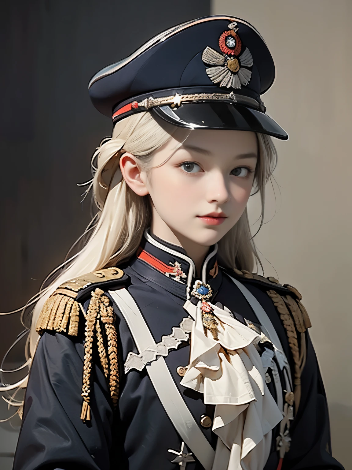 Reine Zerg Belle Fille: Ranlinger, 1, (Commandant militaire prussien:1.6), Les cheveux en désordre, beautiful visage parfait, Peau douce, visage parfait, Yasutomo Oka&#39;le style de peinture, Seins gros et fermes, mamelons durs, Wearing the black uniform of a Commandant militaire prussien, Médailles militaires,  exposer les seins, Décolleté exposé, Ajouter du violet clair et du violet, Ajouter du rouge clair, détails complexes, écran de démarrage, Résolution 8k, chef-d&#39;œuvre, Grave, Des yeux perçants, casser, argent blanc, Pose sexy dynamique, Transpirer, (saluer, Porter un sabre sur la hanche:1.4), (Château du 18ème siècle, Berlin:1.3), Des yeux perçants, casser, blonde blanche, Vents forts, lumière colorée